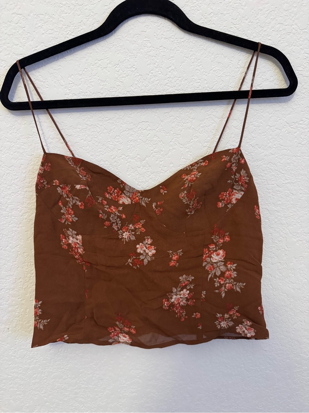 Reformation Brown Floral Spaghetti Strap Crop Top
